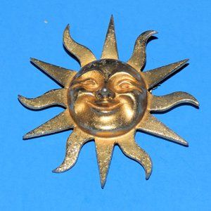 Vintage Alva Museum Replicas Sun Brooch Pin Smiling Face Rays Gold Tone Signed